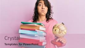  Presentation with woman world - Amazing PPT theme having young-hispanic-woman-holding backdrop and a coral colored foreground