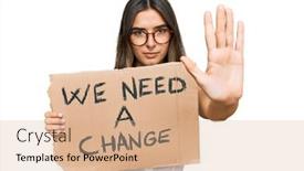  Presentation with change - PPT theme featuring young-hispanic-woman-holding background and a coral colored foreground