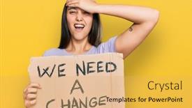  Presentation with change - Audience pleasing slide deck consisting of young-hispanic-woman-holding backdrop and a yellow colored foreground