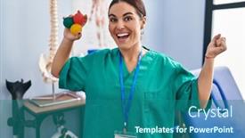  Presentation with muscle - Theme featuring young-hispanic-woman-holding background and a  colored foreground