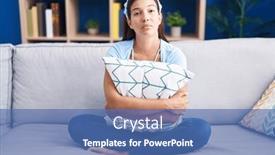  Presentation with simple - Slide set with young-hispanic-woman-hugging-pillow background and a ocean colored foreground