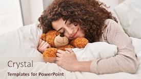  Presentation with teddy bear - PPT layouts consisting of young-hispanic-woman-hugging-teddy background and a  colored foreground