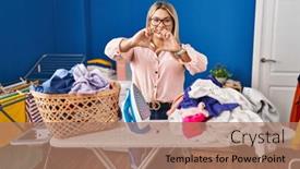  Presentation with heart hands - PPT theme with young-hispanic-woman-ironing-clothes background and a  colored foreground