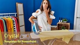  Presentation with laundry room - Presentation theme consisting of young-hispanic-woman-ironing-clothes background and a coral colored foreground