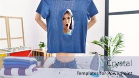  Presentation with laundry room - Presentation enhanced with young-hispanic-woman-ironing-holding background and a light blue colored foreground