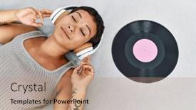  Presentation with young sing woman singing young - Presentation consisting of young-hispanic-woman-listening background and a  colored foreground