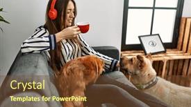  Presentation with coffee music - Slide deck consisting of young-hispanic-woman-listening background and a tawny brown colored foreground