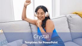  Presentation with music at the movies - Presentation theme consisting of young-hispanic-woman-listening background and a  colored foreground