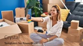  Presentation with new home - Presentation with young-hispanic-woman-make-selfie background and a coral colored foreground