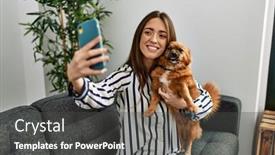  Presentation with selfie - Presentation theme enhanced with young-hispanic-woman-make-selfie background and a dark gray colored foreground