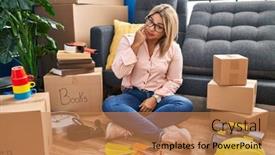  Presentation with new home - Theme featuring young-hispanic-woman-moving background and a coral colored foreground