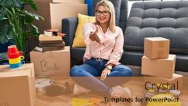  Presentation with moving business - Slide deck consisting of young-hispanic-woman-moving background and a coral colored foreground