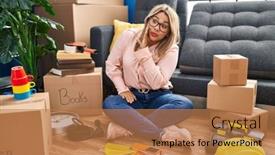  Presentation with new home - Presentation enhanced with young-hispanic-woman-moving background and a coral colored foreground