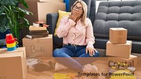  Presentation with new home - PPT theme having young-hispanic-woman-moving background and a  colored foreground