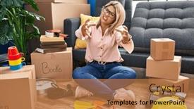  Presentation with yelling - Slide set consisting of young-hispanic-woman-moving background and a coral colored foreground