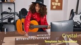  Presentation with classical music - Presentation theme having young-hispanic-woman-musician-composing background and a tawny brown colored foreground