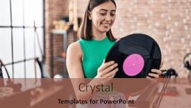  Presentation with music vinyl - Slide deck featuring young-hispanic-woman-musician-holding background and a  colored foreground