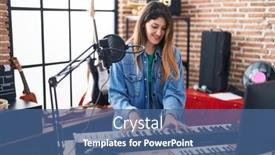  Presentation with piano keyboard - Slides enhanced with young-hispanic-woman-musician-playing background and a ocean colored foreground