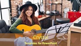  Presentation with classical music - Presentation theme having young-hispanic-woman-musician-playing background and a red colored foreground