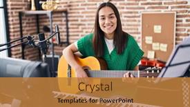  Presentation with classical music - PPT theme featuring young-hispanic-woman-musician-playing background and a gold colored foreground