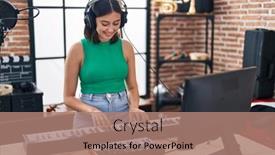  Presentation with piano keyboard - Presentation theme having young-hispanic-woman-musician-playing background and a coral colored foreground