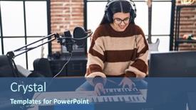  Presentation with piano keyboard - Slide deck enhanced with young-hispanic-woman-musician-playing background and a ocean colored foreground