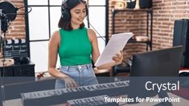  Presentation with piano keyboard - Slides with young-hispanic-woman-musician-playing background and a ocean colored foreground