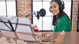  Presentation with piano keyboard - Presentation theme consisting of young-hispanic-woman-musician-playing background and a coral colored foreground