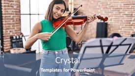  Presentation with music studio - PPT layouts enhanced with young-hispanic-woman-musician-playing background and a ocean colored foreground