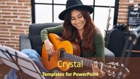  Presentation with classical music - Presentation theme enhanced with young-hispanic-woman-musician-playing background and a tawny brown colored foreground