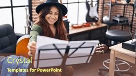  Presentation with classical music - Theme enhanced with young-hispanic-woman-musician-playing background and a tawny brown colored foreground