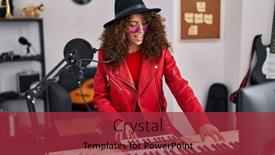  Presentation with music singing - PPT theme enhanced with young-hispanic-woman-musician-singing and a red colored foreground