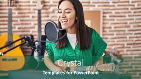 Presentation with music singing - Theme having young-hispanic-woman-musician-singing background and a ocean colored foreground