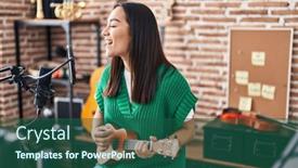  Presentation with ukulele - Presentation theme having young-hispanic-woman-musician-singing background and a ocean colored foreground