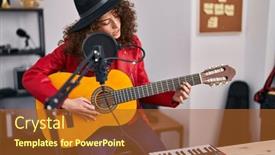  Presentation with classical music - Slides enhanced with young-hispanic-woman-musician-singing background and a red colored foreground