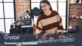  Presentation with piano keyboard - PPT layouts consisting of young-hispanic-woman-musician-singing background and a ocean colored foreground