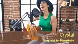  Presentation with classical music - PPT layouts featuring young-hispanic-woman-musician-singing background and a tawny brown colored foreground