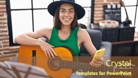  Presentation with classical music - PPT theme having young-hispanic-woman-musician-using background and a red colored foreground