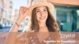  Presentation with city street - PPT layouts having young-hispanic-woman-on-vacation background and a  colored foreground