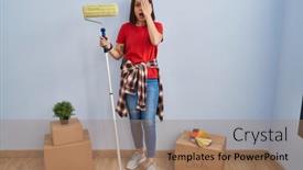  Presentation with face pain - Presentation theme having young-hispanic-woman-painting-home background and a coral colored foreground