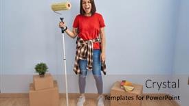  Presentation with anger - Presentation enhanced with young-hispanic-woman-painting-home background and a coral colored foreground