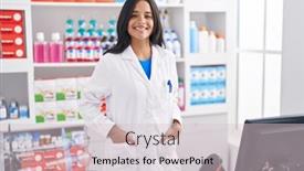  Presentation with confident young hispanic woman - Slide set enhanced with young-hispanic-woman-pharmacist-smiling background and a lemonade colored foreground