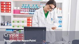  Presentation with prescription - Theme featuring young-hispanic-woman-pharmacist-talking background and a gray colored foreground