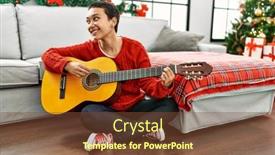  Presentation with classical guitar - Presentation design having young-hispanic-woman-playing-classical background and a tawny brown colored foreground