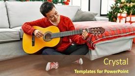  Presentation with classical guitar - Slide set enhanced with young-hispanic-woman-playing-classical background and a tawny brown colored foreground