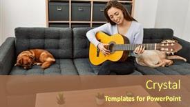  Presentation with classical guitar - Slides featuring young-hispanic-woman-playing-classical background and a coral colored foreground