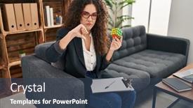  Presentation with intelligence - Presentation with young-hispanic-woman-playing-colorful background and a ocean colored foreground