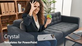  Presentation with colorful eye - Slides having young-hispanic-woman-playing-colorful background and a tawny brown colored foreground