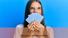  Presentation with playing cards - Beautiful slide deck featuring young-hispanic-woman-playing-gambling backdrop and a coral colored foreground