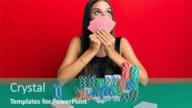  Presentation with playing cards - Cool new theme with young-hispanic-woman-playing-gambling backdrop and a ocean colored foreground